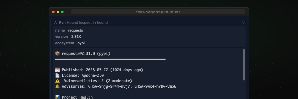 Hound MCP inspecting the requests package in Claude Code